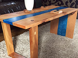 Macrocarpa slab table with resin river